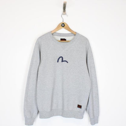 Evisu Grey and Navy Blue Seagull Print Cotton Sweatshirt Jumper