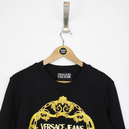 Versace Jeans Couture Black and Gold Baroque Logo Print Sweatshirt Jumper