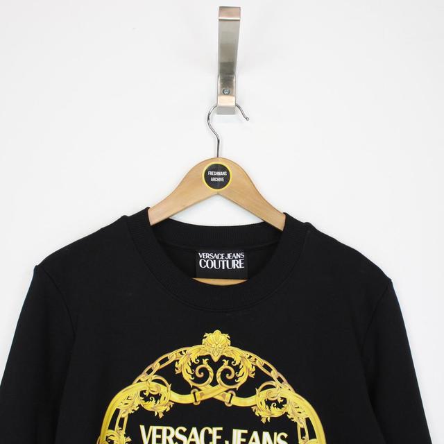 Versace Jeans Couture Black and Gold Baroque Logo Print Sweatshirt Jumper