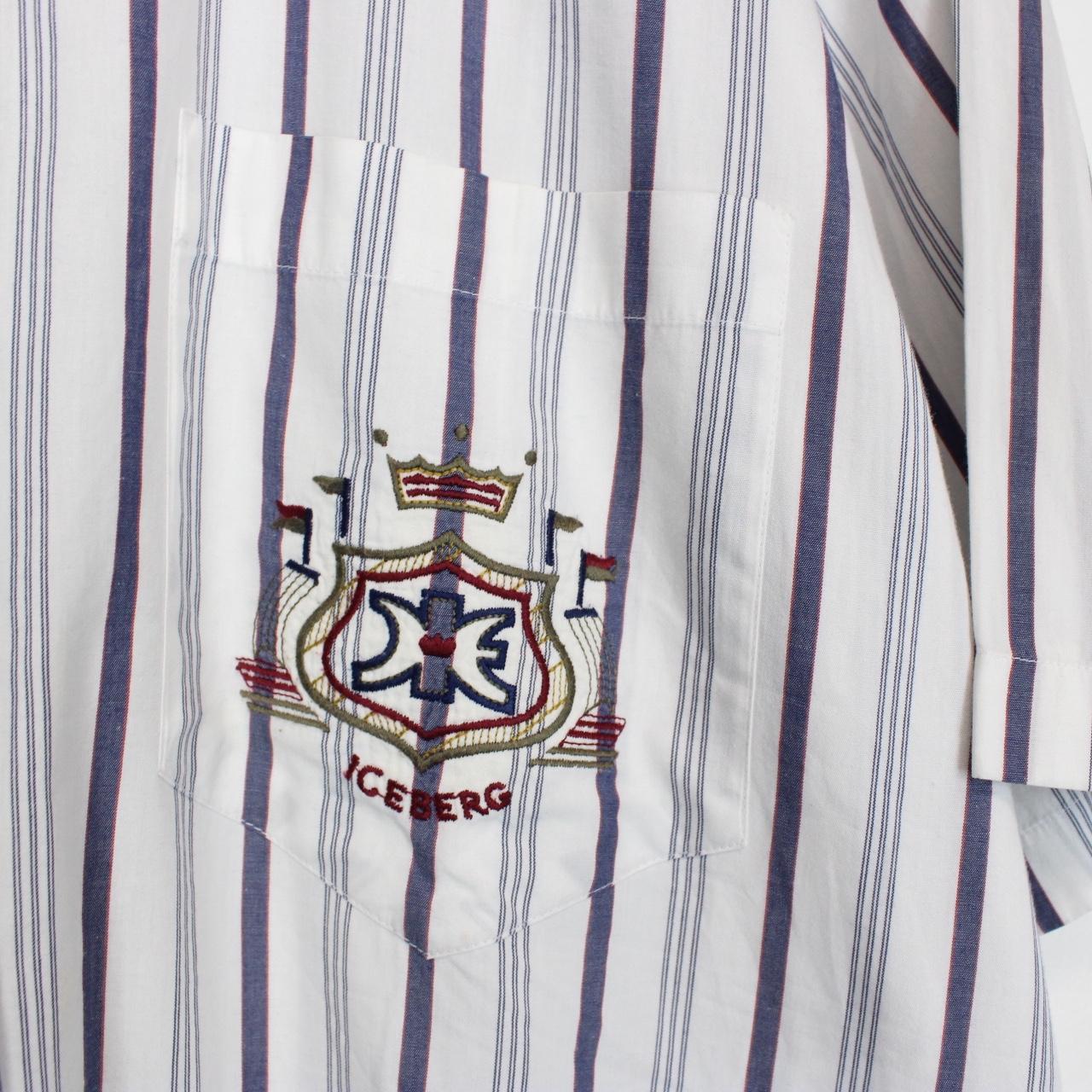 Vintage 90s Iceberg White and Navy Blue Striped Short Sleeve Shirt