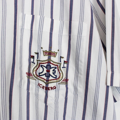 Vintage 90s Iceberg White and Navy Blue Striped Short Sleeve Shirt