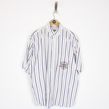 Vintage 90s Iceberg White and Navy Blue Striped Short Sleeve Shirt
