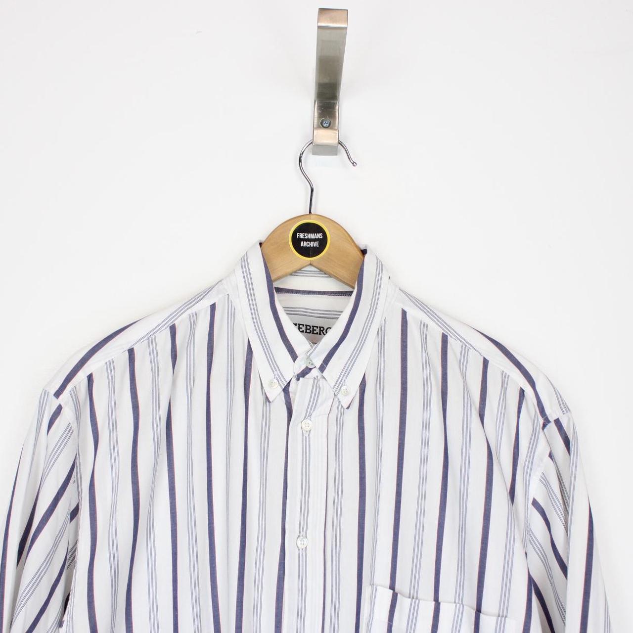 Vintage 90s Iceberg White and Navy Blue Striped Short Sleeve Shirt
