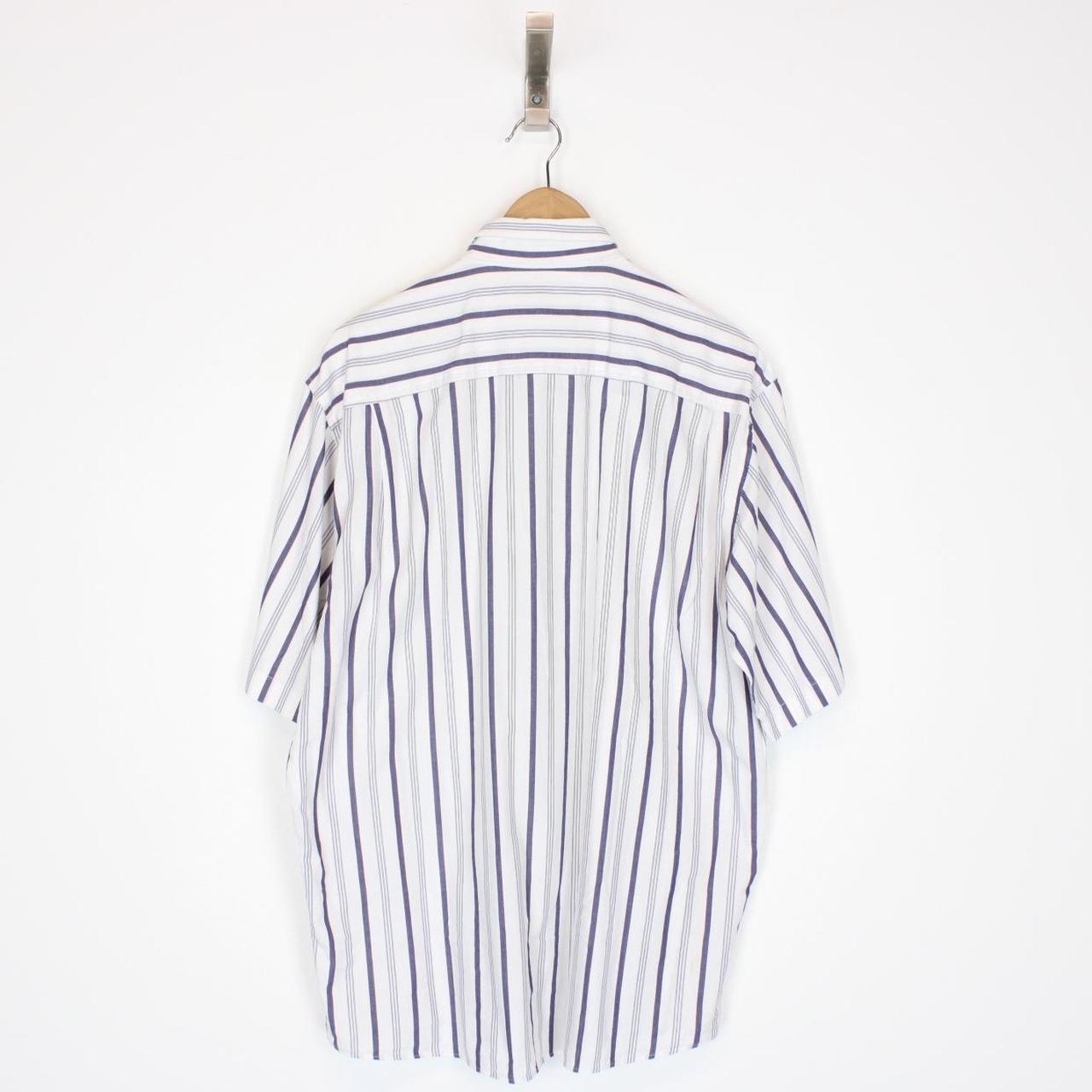 Vintage 90s Iceberg White and Navy Blue Striped Short Sleeve Shirt