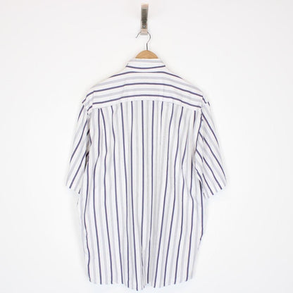 Vintage 90s Iceberg White and Navy Blue Striped Short Sleeve Shirt