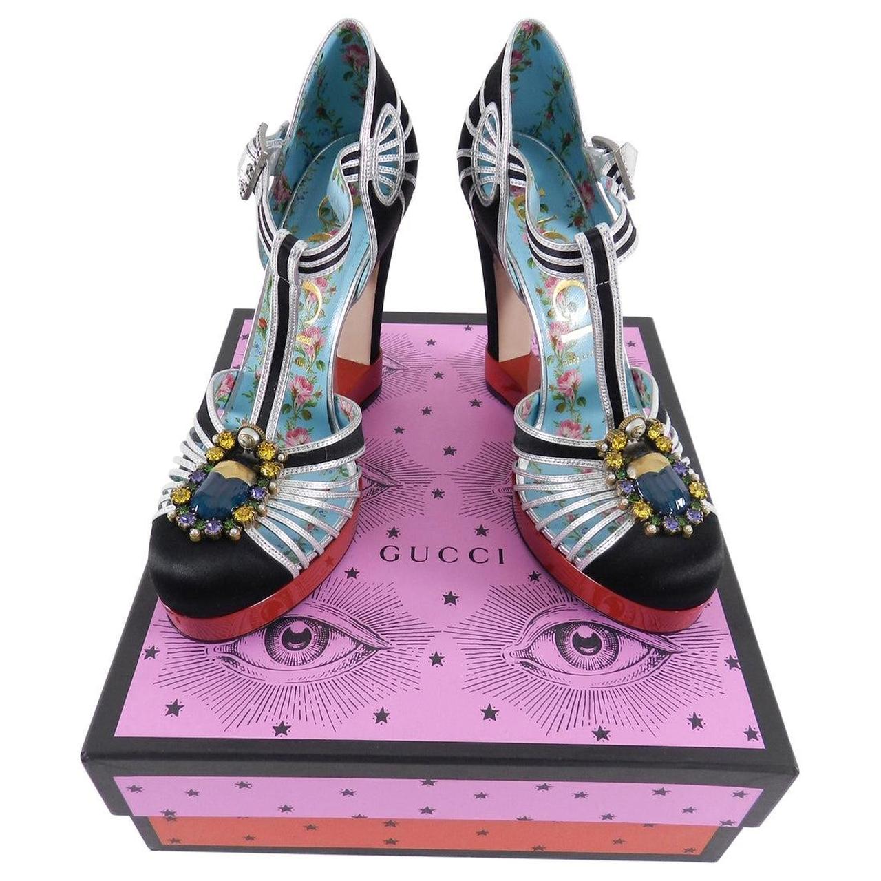 Gucci Multicoloured T-Strap Patent Leather Platform Court Heels