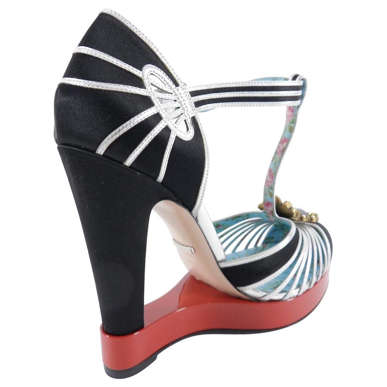 Gucci Multicoloured T-Strap Patent Leather Platform Court Heels