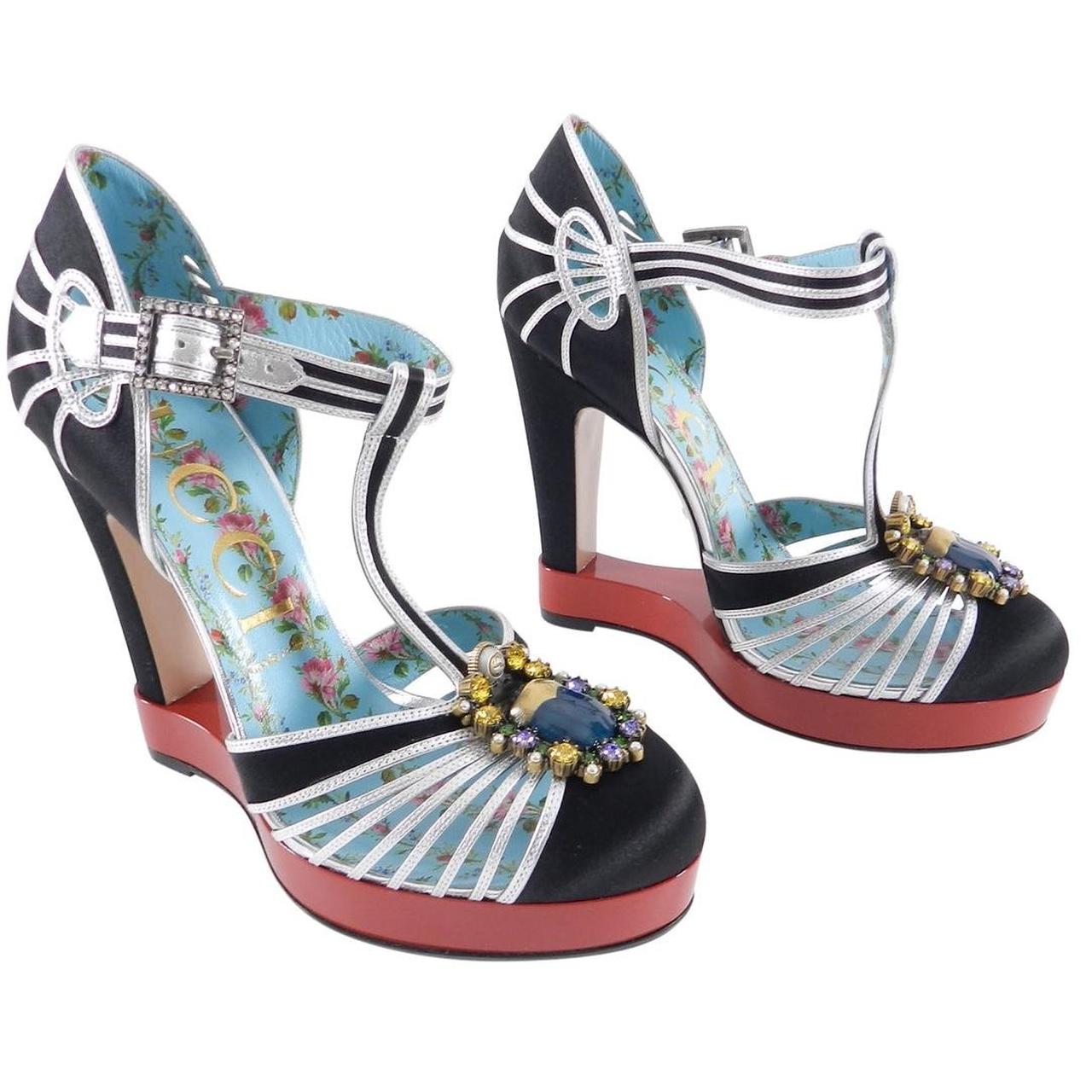 Gucci Multicoloured T-Strap Patent Leather Platform Court Heels