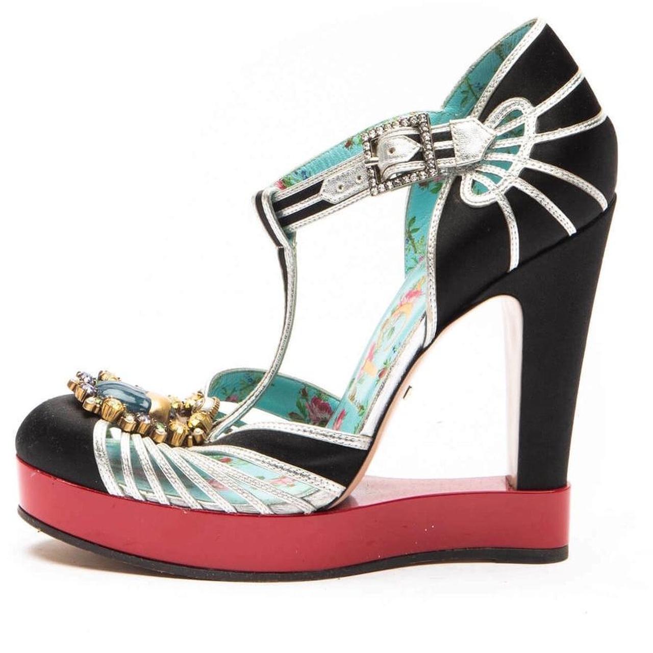 Gucci Multicoloured T-Strap Patent Leather Platform Court Heels