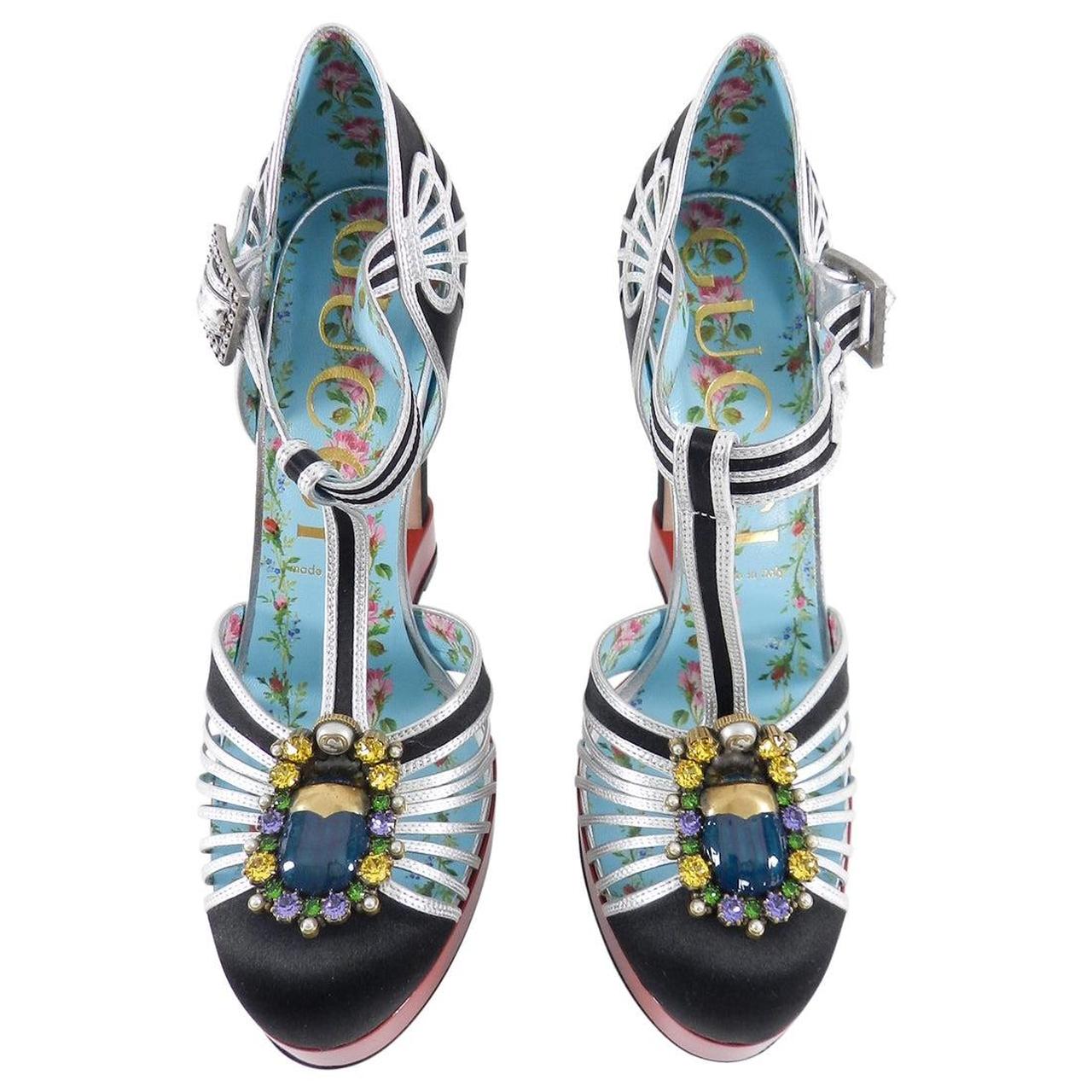 Gucci Multicoloured T-Strap Patent Leather Platform Court Heels