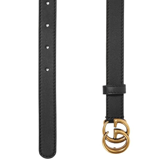 Gucci Black and Gold Marmont Thin Leather Belt with GG Buckle