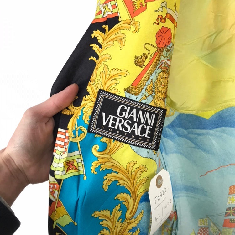 Vintage 1992 Gianni Versace Couture Amerigo Vespucci Flag Blouse UK10